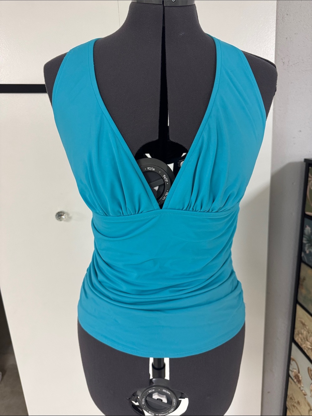 VENUS Teal Plunging V Ruched Swim Top